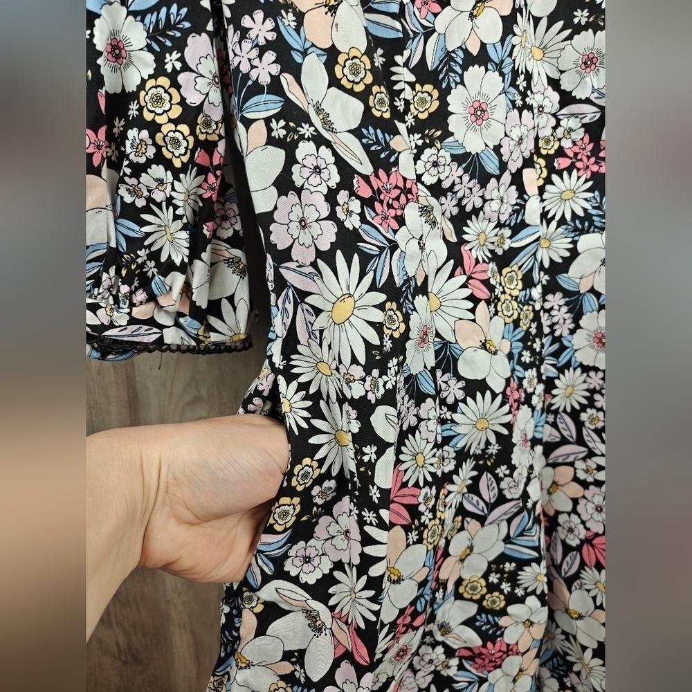 Rachel Parcell Floral Cotton Puff Sleeves Mini Dress Size LG - Picture 15 of 15
